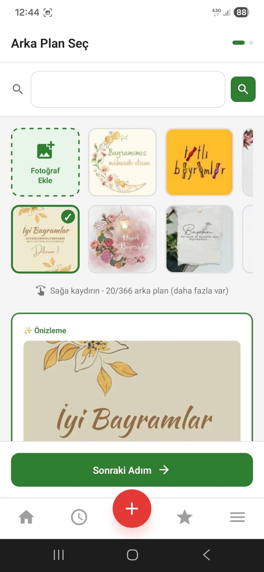 Arka plan seç ekranı